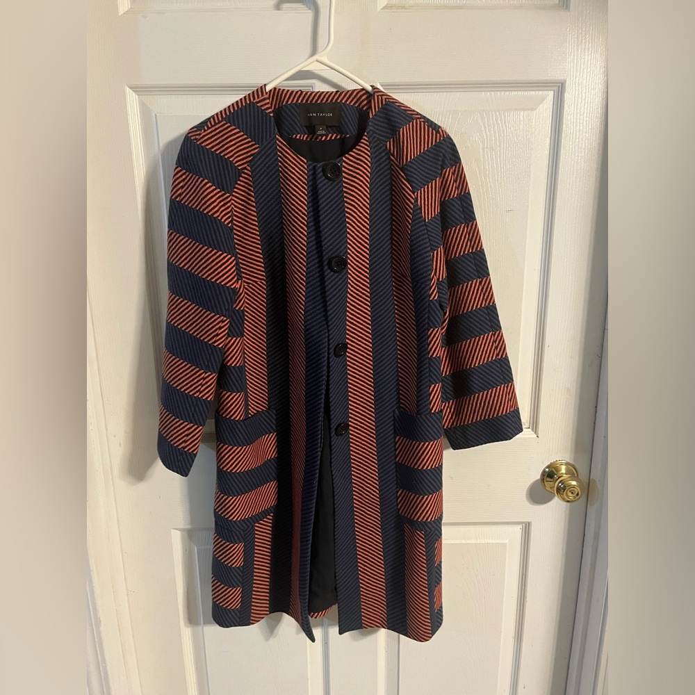 Ann Taylor Navy and Red Striped Cape